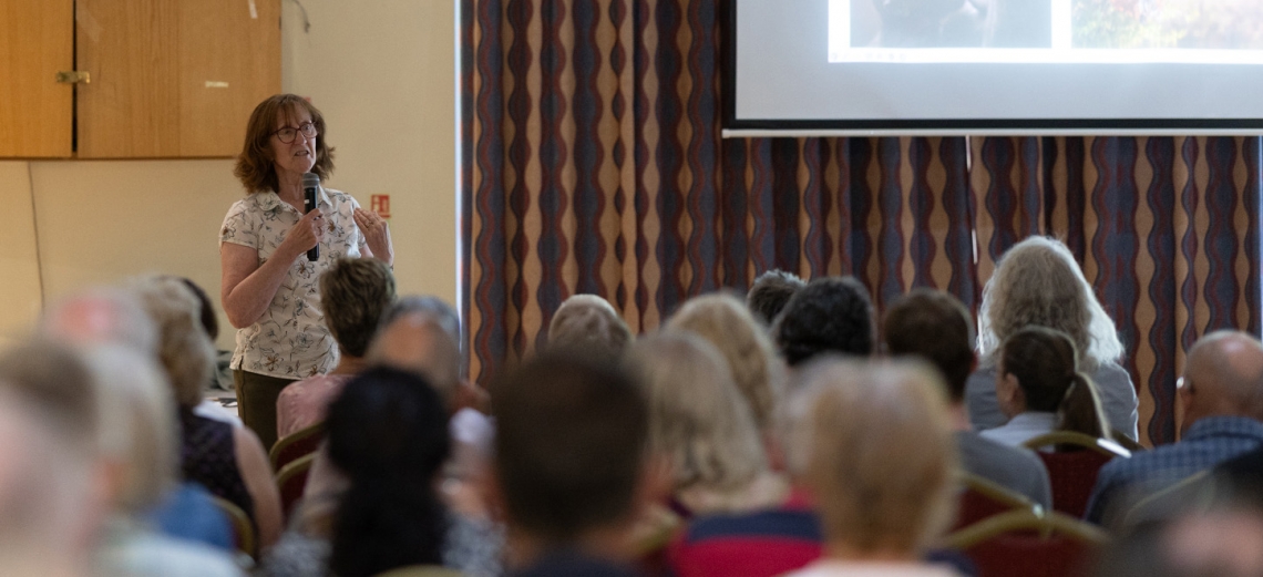 Jayne Bond during her speech. Standing room only at the back!